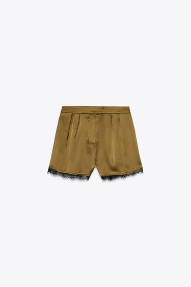 SATIN BERMUDA SHORTS WITH LACE TRIM - Oil by Zara