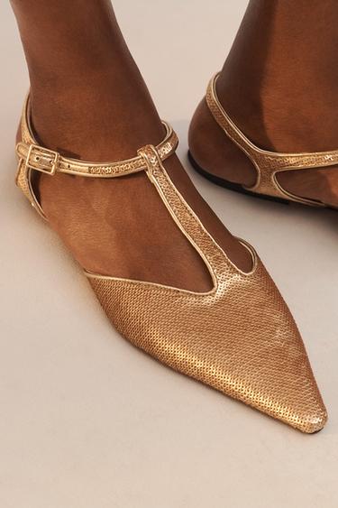 LIMITED EDITION SEQUIN FLAT SHOES - Gold by Zara