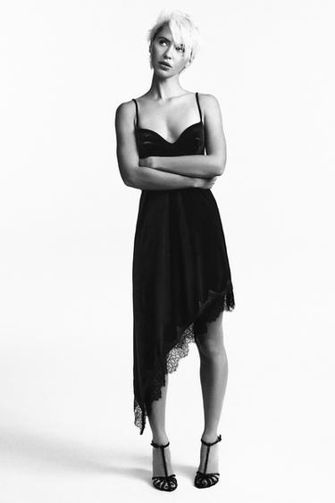 VELVET LACE MIDI DRESS - Black by Zara