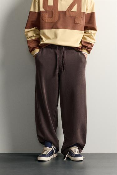 WASHED RELAXED FIT JOGGER TROUSERS - Brown by Zara