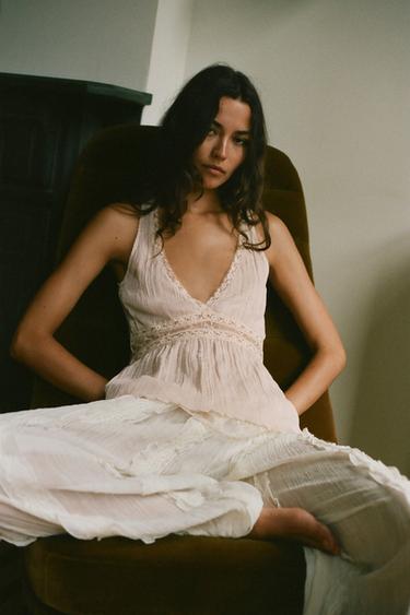 LACE TRIM TOP - Light pink by Zara