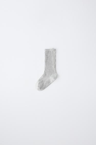RIBBED MID-LENGTH SOCKS WITH LABEL - Grey by Zara