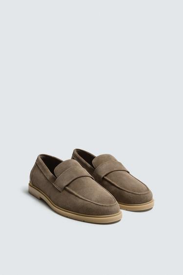 CASUAL LEATHER LOAFERS - Taupe Grey by Zara