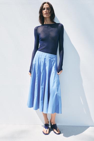 ZW COLLECTION FLARED MIDI SKIRT - Faded sky blue by Zara - Image 0