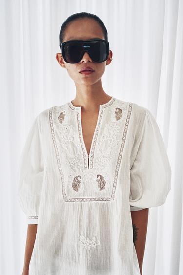 ZW COLLECTION EMBROIDERED LACE SHIRT - White by Zara