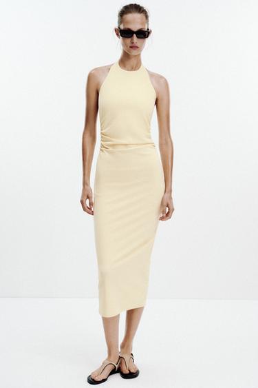 DRAPED HALTER DRESS - Yellow by Zara