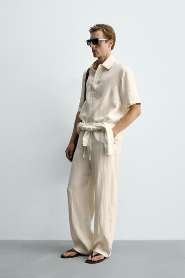 100% LINEN RELAXED FIT TROUSERS - Ecru by Zara