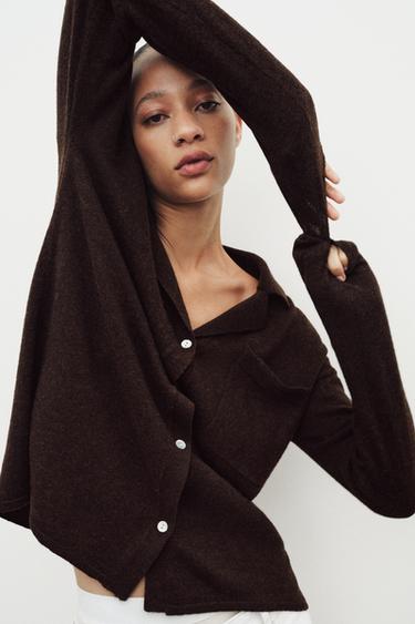 100% WOOL OVERSIZE CARDIGAN - Brown by Zara
