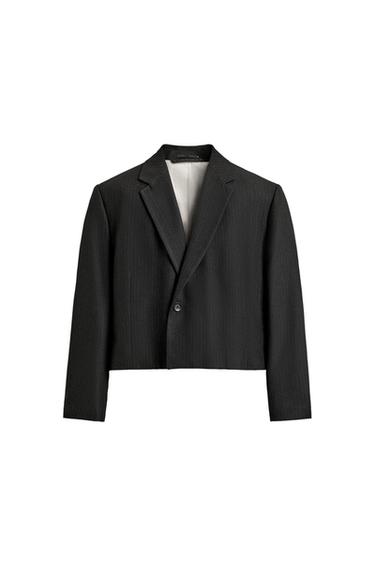 CROPPED FIT PINSTRIPE SUIT BLAZER - Dark grey by Zara