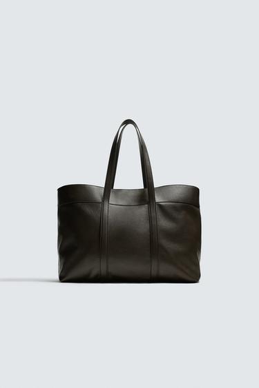 LIMITED EDITION LEATHER TOTE BAG - Brown by Zara