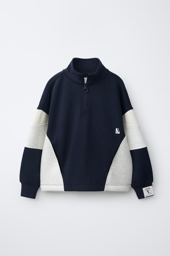 COLOUR BLOCK HIGH NECK SWEATSHIRT - Navy blue by Zara - Image 0