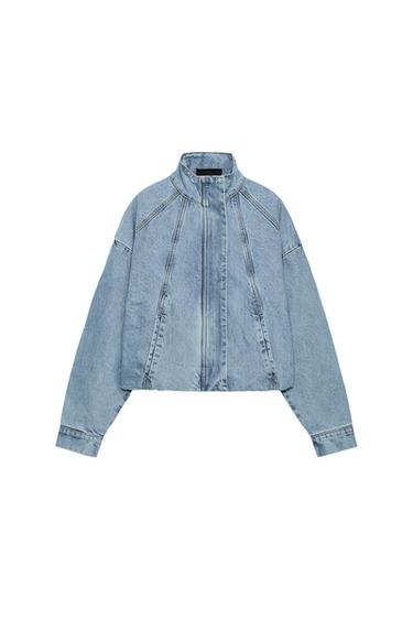 Z1975 HIGH-NECK DENIM BOMBER JACKET - Light blue by Zara