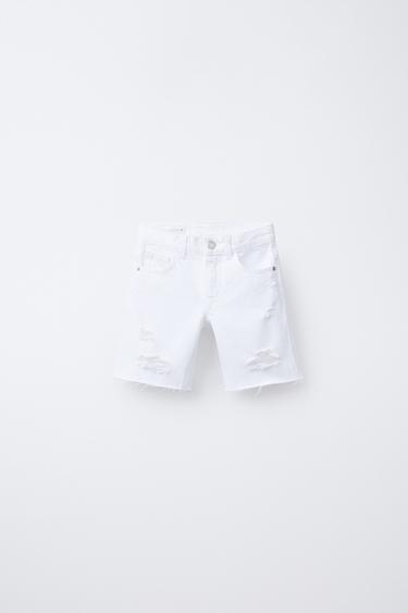 RIPPED DENIM BERMUDA SHORTS - White by Zara