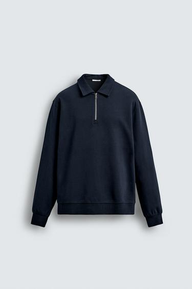 INTERLOCK QUARTER ZIP POLO SHIRT - Navy blue by Zara