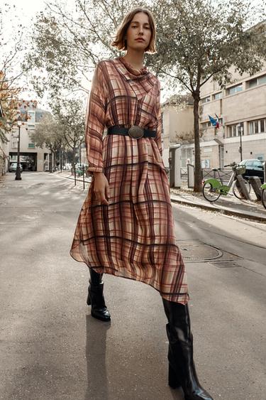 CHECK MIDI DRESS - Brown / Ecru by Zara