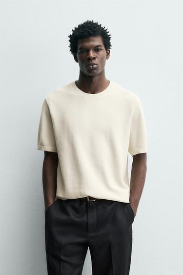 RELAXED FIT KNIT T-SHIRT - Oyster-white by Zara