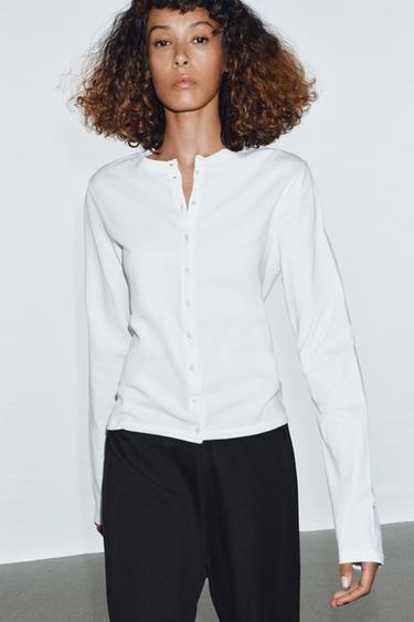100% COTTON BUTTON-UP T-SHIRT - White by Zara