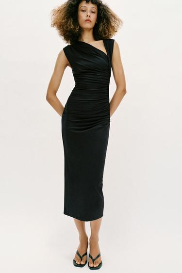 MIDI DRESS WITH DRAPED DETAIL - Black by Zara
