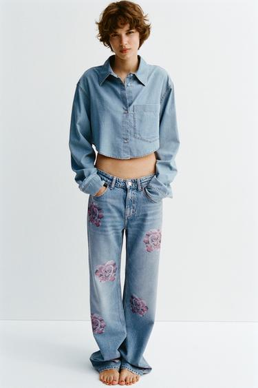 TRF SLOUCHY RHINESTONE MID-WAIST JEANS - Blue by Zara - Image 0