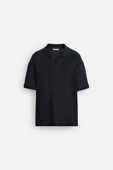 KNITTED OPENWORK POLO SHIRT - Navy blue by Zara