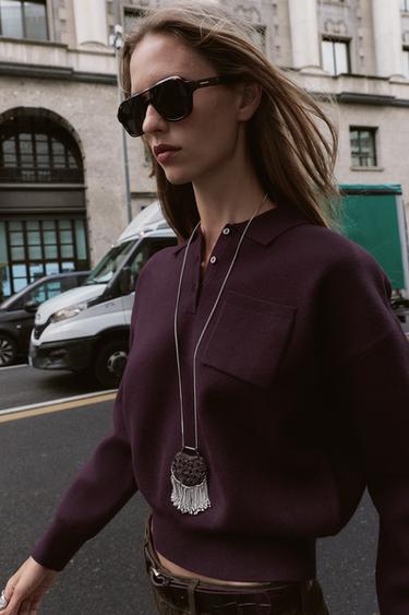 POLO COLLAR JUMPER WITH POCKET - Burgundy by Zara