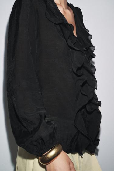 ZW COLLECTION RUFFLED SHIRT - Black by Zara