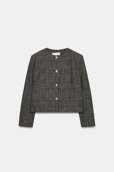 CHECK SHORT BLAZER - Grey / Tan by Zara