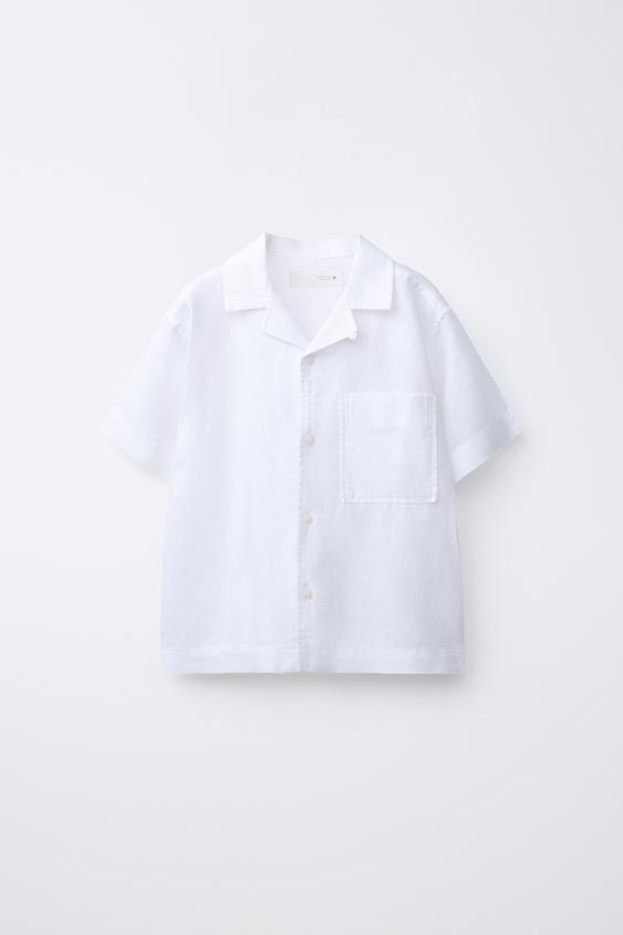 COTTON AND LINEN BOWLING SHIRT - White by Zara - Image 0