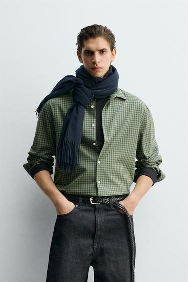 REGULAR FIT CHECK SHIRT - Mid-green by Zara