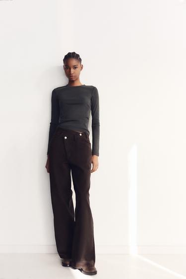 LONG SLEEVE WASH EFFECT RIB T-SHIRT - Dark grey by Zara