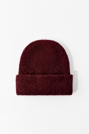 TURN-UP KNIT BEANIE - Burgundy by Zara