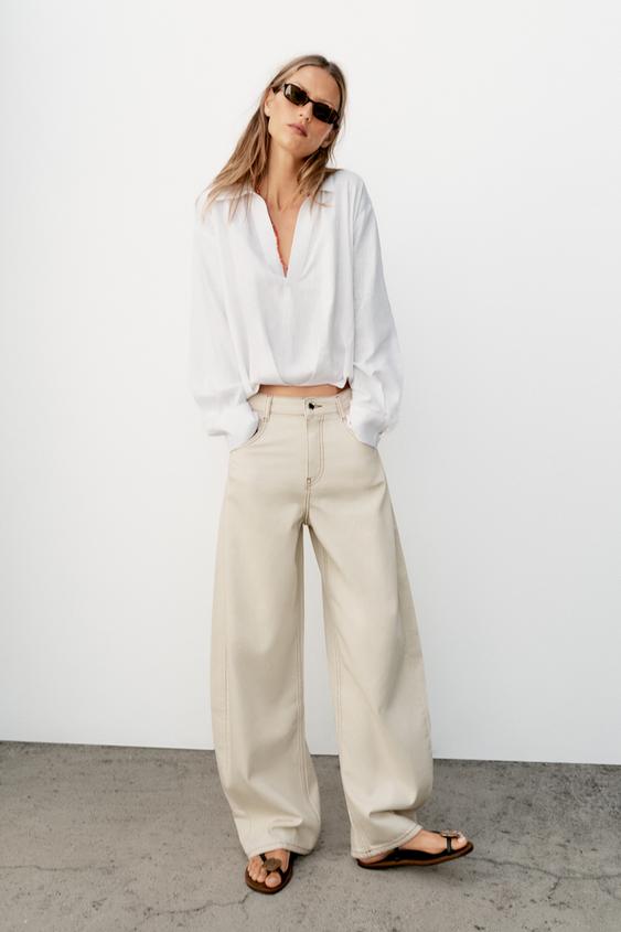 Z1975 MID-WAIST BARREL JEANS - Ecru by Zara - Image 0