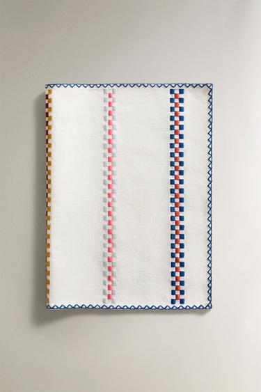 COTTON PLACEMAT WITH MULTICOLOURED BORDERS - White / Green by Zara - Image 0