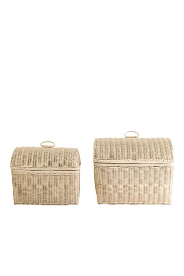 KIDS' RATTAN BASKET WITH LID - Oyster-white by Zara