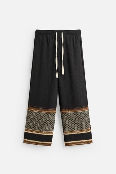 RELAXED FIT COLOUR BLOCK TROUSERS - Black by Zara