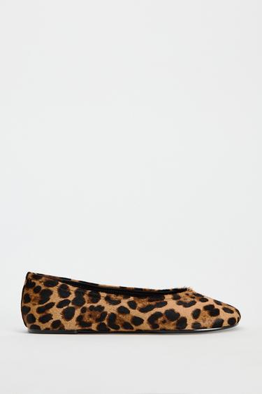 ANIMAL PRINT LEATHER BALLET FLATS - Leopard by Zara