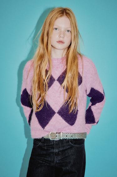 ARGYLE KNIT JUMPER - Purple by Zara