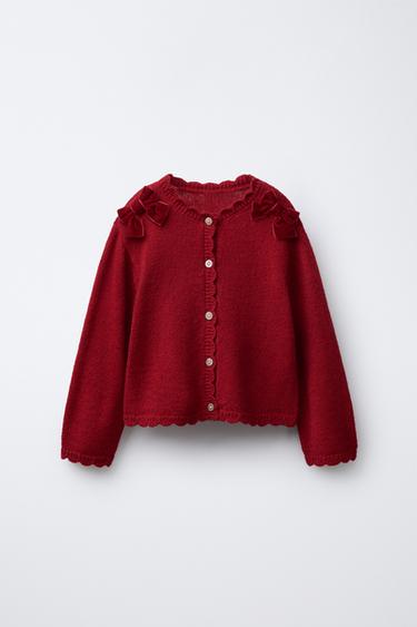 CARDIGAN WITH VELVET BOWS - Red by Zara