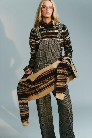 CHECKED WOOL BLEND JUMPSUIT - Khaki by Zara