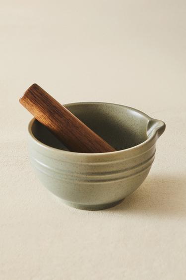 STONEWARE PESTLE AND MORTAR - GREENISH by Zara