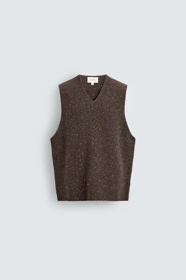 FLECKED KNIT VEST - Dark brown by Zara