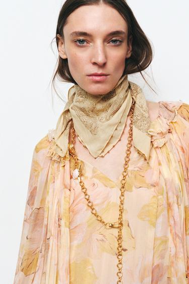 COTTON SCARF WITH BEADS - Sand by Zara - Image 0