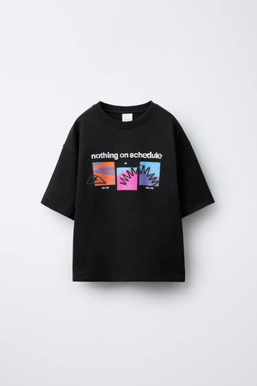 T-SHIRT WITH RAISED PRINT - Dark anthracite by Zara - Image 0