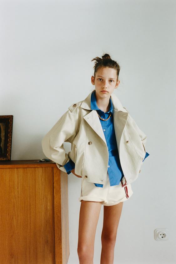CONTRAST PIPING SLOGAN BERMUDA SHORTS - Ecru by Zara - Image 0