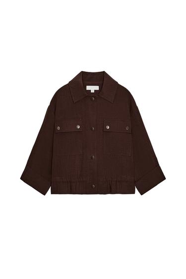 SHORT JACKET WITH ROLLED-UP SLEEVES - Brown by Zara