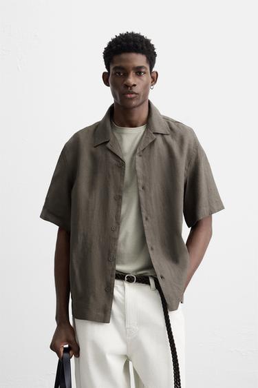 100% LINEN SHIRT - Brown / Taupe by Zara