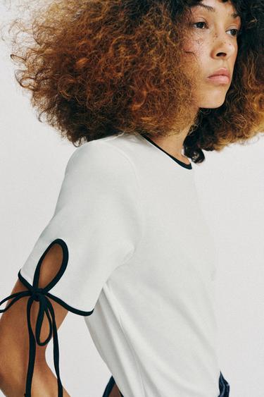 T-SHIRT WITH BOW TRIMS - White by Zara
