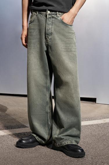 BAGGY WIDE-LEG JEANS - Blue / Green by Zara