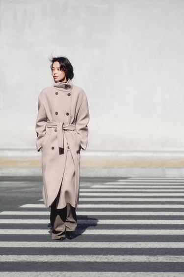 OVERSIZE HIGH-NECK COAT ZW COLLECTION LIMITED EDITION - Stone by Zara