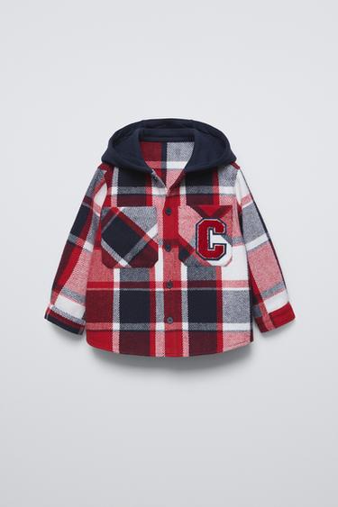 CHECK PATCH HOODED OVERSHIRT - Red by Zara - Image 0